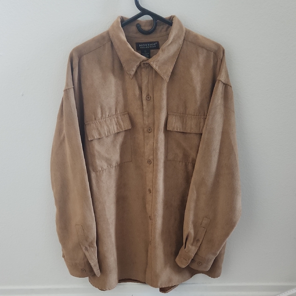 Montage Collection Suede Brown Button-Up Shirt